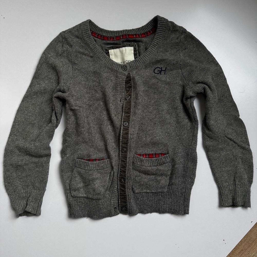 y2k vintage abercrombie Gilly Hicks Grey cropped button cardigan knit sweater